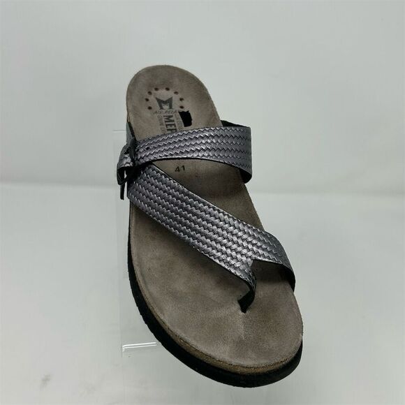 Mephisto Helen Grey Silver Twist Thong Sandals Gray Size 11 Woven Texture Summer - Picture 2 of 12
